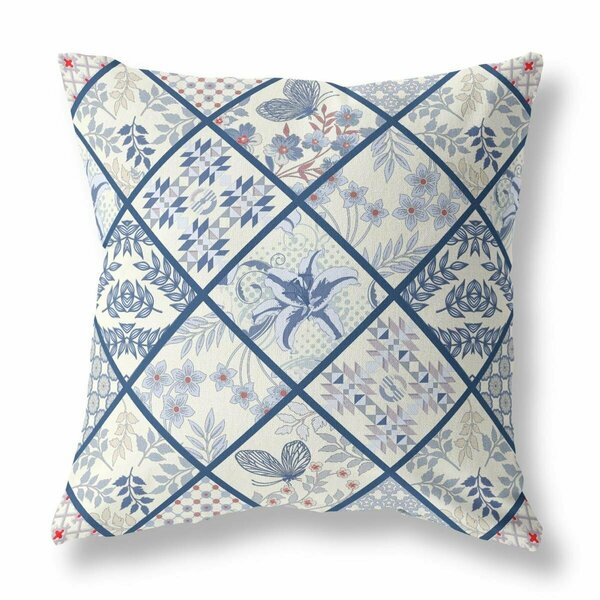 Palacedesigns 18 in. White Patch Indoor & Outdoor Throw Pillow Cream & Navy Blue PA3101296